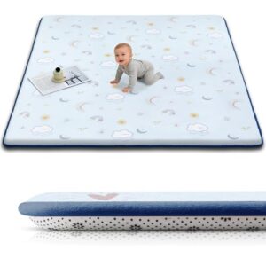 TreeBud Baby Play Mat for Floor, 1.3-Inch Thickened Foam Soft Padded Playmat for Tummy Time, 59x71 Water-Repellent Coral Velvet Playpen Mat for Toddlers Infant Kids, Sky Theme