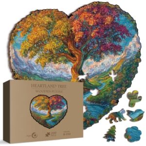 Tree Landscape Wooden Puzzle for Adults 200 Pieces, Nature Scenic Wood Puzzle for Adults, Unique Shape Colorful Puzzle 200 Pieces