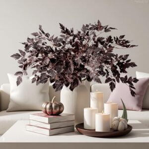 Ttranewsoo Artificial Fall Stems for Vase, 23.6 Inch Faux Cimicifuga Leaf Branches, Silk Fake Leaves Spray for Autumn Home Decor, Dining Table Centerpiece, Fireplace Mantel Decor, 8PCS （No vase）