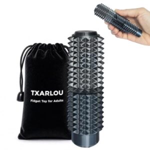 TXARLOU Little Ouchies 5-In-1 Pain Stim Fidget For Adults(Black Silver) | Reinforced Spiky Design With Smooth Spinner, Clicker, Slider And Roller For Focus, Stress Relief And Habit Redirection