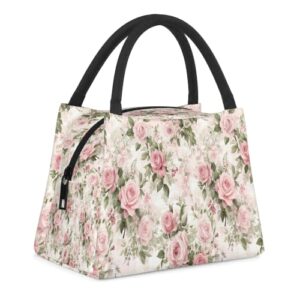 UGD Pink Rose Insulated Lunch Bag for Women Girls | Reusable Lunch Box with Pink Chic Rose Design, Leakproof Cooler Bag with Large Capacity for School, College Picnic Travel