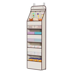 Univivi Fabric Over Door Hanging Organizer for Baby Nursery, Beige, 5-Shelf