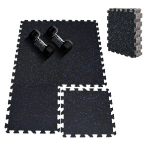 Upgraded 100% Rubber Flooring 0.6in Extra Thick - Interlocking Puzzle Floor Tiles for Home Gym Heavy Workout Equipment - Rubber Floor Tiles Non-Slip - Noise Reduction & Shock Bsorption - 6Pcs