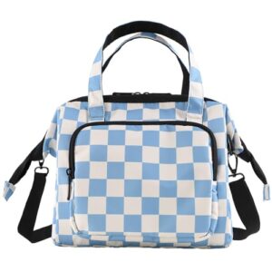 U+U Reusable Lunch Bag for Women Men Leakproof Lunch Tote Bag with Adjustable Strap, Holds Lunch Box, Snacks, Fruits for Work, Picnic or Travel - Insulated, Large Capacity, Waterproof (Blue Checkered)