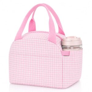 UUYUUY Insulated Lunch Bag for Women, Reusable Lunch Box Tote for Work & Office, Portable Leakproof Cooler Bag Roomy Adult Lunch Bags for Travel, Picnic & Daily Meals, Light Pink Gingham