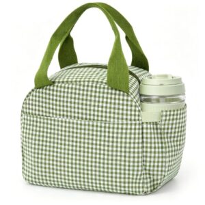 UUYUUY Insulated Lunch Bag for Women, Reusable Lunch Box Tote for Work & Office, Portable Leakproof Cooler Bag Roomy Adult Lunch Bags for Travel, Picnic & Daily Meals, Olive Green Gingham