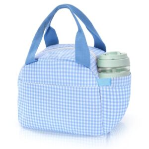 UUYUUY Insulated Lunch Bag for Women, Reusable Lunch Box Tote for Work & Office, Portable Leakproof Cooler Bag Roomy Adult Lunch Bags for Travel, Picnic & Daily Meals, Light Blue Gingham