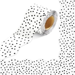 VABAMNA 50 Feet Bulletin Board Borders Black White Wavy Dots Scalloped Rolled Borders Trim for School Home Office Party Decorations Preschool Kindergarden Classroom Door Wall Decors