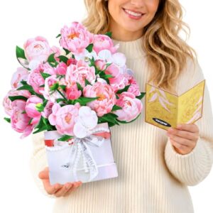 Varypop Flower Bouquet Pop up Cards, 14 Inch Peony 3D Flower Greeting Card