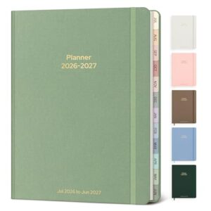 Verveorig Planner 2026-2027 Weekly & Monthly Academic Planner, 6" x 8.3" | July 2026 - June 2027, Hardcover Agenda 2026-2027 Calendar Daily Planner for Student Teacher with Monthly Tabs, Cream Green