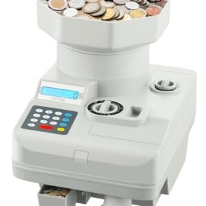 VEVOR High Speed Coin Counter, Professional Coin Sorter with Anti-Jam Tech, 1300 Coins/Min Counting Speed, 11000 Coins Hopper Capacity, Suitable for International Coins and Tokens