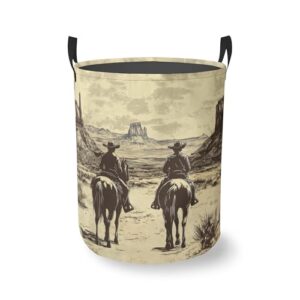 Vintage West Cowboy Round Laundry Basket Collapsible Laundry Hamper with Handles Toys Clothes Organizer Bin For Home Bathroom Bedroom Dorm Nursery