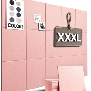 Vision Board - Cork Board for Walls, 59" x 36" | 15 Pack | Cork Board Tiles, Felt Bulletin Board, Large Corkboard, Cork Panel for Office, Felt wall Panels, Cork Panels, Corkboard Roll (Pink)
