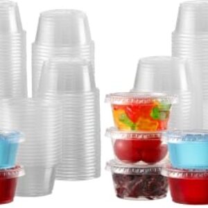 VITEVER 130 sets - 2 oz Jello Shot Cups, Small Plastic Containers with Lids, Airtight and Stackable Portion Cups, Salad Dressing Container, Dipping Sauce Cups, Condiment Cups