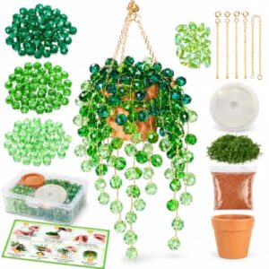 Voivey Beaded Plant Kit, DIY Glass Bead Suncatcher with Pot and Chain | Create Sparkling Glass Bead Greenery To Hang Or Display, With No Watering Needed