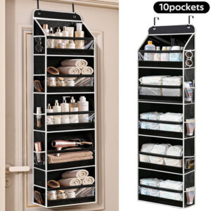 VOZOGO Over the Door Organizer 10 Pockets, Extra Large Behind Door Storage of 5 Tiers, Over the Door Storage, Door Hanging Organizer for Closet, Diaper Organizer, Toy Storage, Black