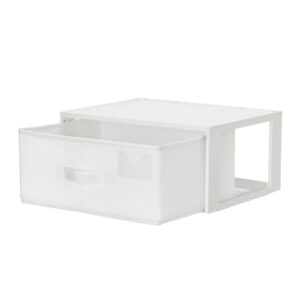 Vtopmart 1 Pack Closet Drawer Organizer, Stackable Fabric Drawers, White | Easy-access drawer storage for closet shelves, ideal for underwear, socks, sleepwear and small clothing. Stack to save space