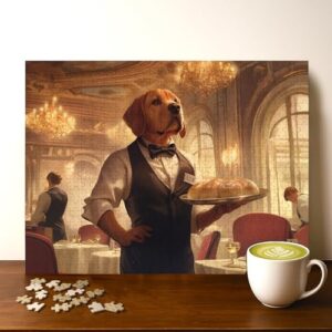 Waiter Dog Animal Jigsaw Puzzle - 500 Pieces Wooden Puzzle for Adults, Wall Art Gift, Finished Size: 20 x 15 Inch