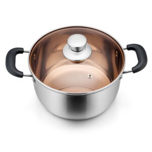 Walchoice 4 Quart Stockpot with Lid, Stainless Steel Pasta Pot, Heat-Proof Double Handles & Glass Lid