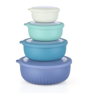 Walchoice Mixing Bowls Set of 4, Plastic Wide Prep Bowls with Airtight Lids, Nesting Bowl Set for Storage, Preparing, Freezer & Dishwasher Safe, Blue