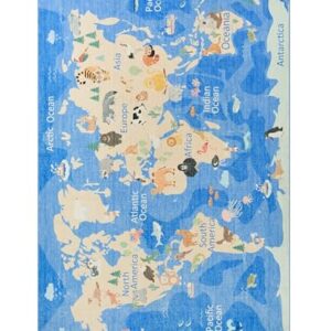 Weaverlane World Map Ocean Washable Rug Classroom (Pacific Blue, 5' x 7') | Soft Faux Wool Stain Resistant Rug Non-Slip for Playroom Nursery Living Room Bedroom Beachy Cute Kids Learning Nautical