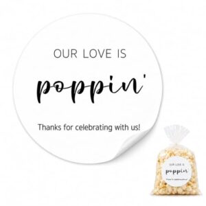 Wedding Popcorn Favor Paper Stickers: Our Love is Poppin Labels