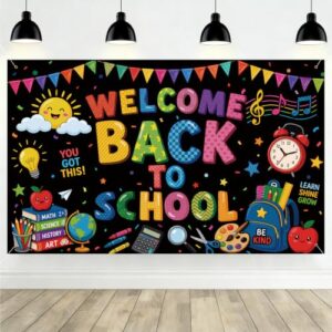 Welcome Back To School Backdrop - 6x3.6ft Vibrant First Day Decorations | With Hanging Rope Bulletin Board Decor, Classroom Photography Background for Students Teachers & Kids