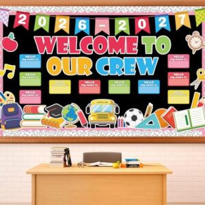 Welcome to Our Crew Classroom Bulletin Board Set Pastel Welcome Back to School Bulletin Board Decorations First Day of School Theme Classroom Cutouts Preschool Chalkboard Wall Decor