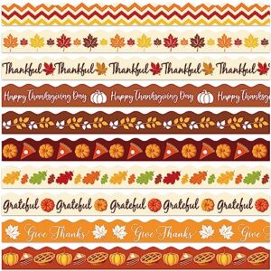 Whaline 69Ft Fall Bulletin Board Borders 10 Designs Happy Thanksgiving Fall Bulletin Board Stickers Pumpkin Maple Leaves Trim Border for Autumn Thanksgiving School Classroom Office Decor