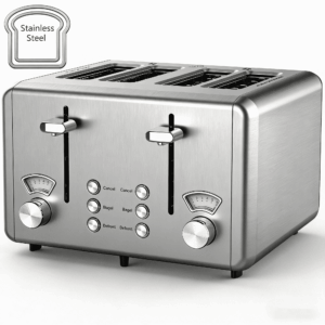 WHALL 4 Slice Toaster - Stainless Steel Bagel Toaster with Dual Control Panels, 6 Shade Settings,Silver