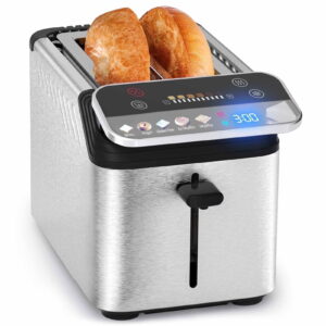WHALLSE 2 Slice Toaster, Touch Screen Toasters with Projection Display, wide slots, Bagle / Reheat/Defrost Stainless Steel