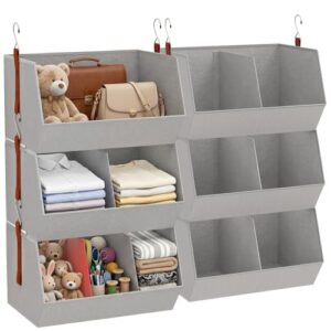 WHEEXIAG 3-Tier Hanging Closet Organizer, Extra Large Fabric Closet Shelves with Zipper, Foldable Closet Storage Organizer for Clothes, Handbags, Socks, Underwear, Dorm Room and RV, Grey - 2 Pack