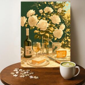 Wine Cheese French Kitchen TIME Jigsaw Puzzle - 500 Pieces Wooden Puzzle for Adults, Wall Art Gift, Finished Size: 20 x 15 Inch