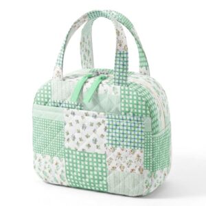 WOBAGMEN Quilted Lunch Box for Women,Coquette Aesthetic Lunch Box,Cute Green Patchwork Lunch Bags for Work,Office,Picnic,Travel(Green Patchwork)