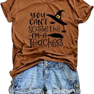 Women Halloween Teacher Shirts Ghost Pumpkin Bat Graphic Short Sleeve Tops