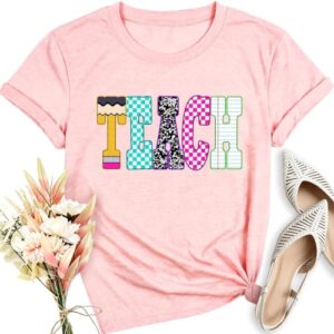 Womens Teacher Shirts Teach Them to Be Kind Teacher Life T-Shirt Pink