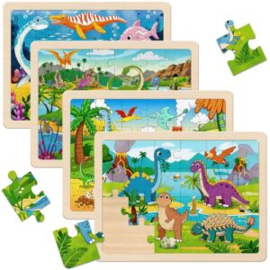 Wooden Puzzles Dinosaur Toys for Kids Ages 4-6, 4 Packs 24 Piece