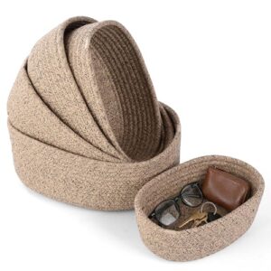 Woven Rope Storage Baskets, 5 Pack Oval Organizer Shelf Tray (Flax Brown)