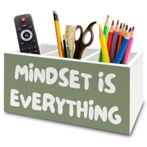 XPH Green Inspirational Pen Pencil Holder Organizer for Desk, Inspirational Gifts for Women, Mindset Is Everything Motivational Wooden Box Sign for Home Office Desk Tabletop Decorations