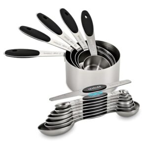 XSNBRD Magnetic Measuring Cups and Spoons Set, 13-Piece | Stainless steel with silicone handles. Magnetic nesting for compact storage. Ideal for baking and cooking.（Black）