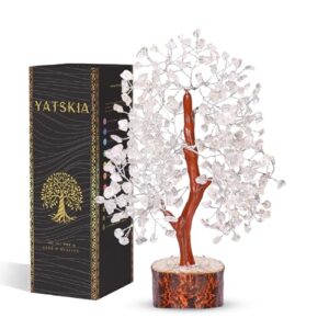 YATSKIA Clear Quartz Crystal Tree - Sculpture, Handmade 100% Natural Gemstones, Customizable, Home Decor, Feng Shui, Housewarming Gift