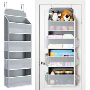 Yecaye Over The Door Organizer, Heavy Duty Hanging Organizers and Storage with 4 Large Capacity Pockets, Swing-Proof Behind The Door Storage for Bathroom Nursery Bedroom Dorm Closet, Grey,1Pc
