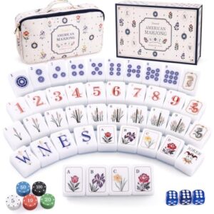 Yeeweek 160-Piece Vintage Americana Mahjong Tile Set for Beginners | 1.2 × 0.9 × 0.5 in, Melamine Tiles with Dice, Engraved Easy-Read Tiles, Game Nights, Storage Bag & Accessories, No Racks