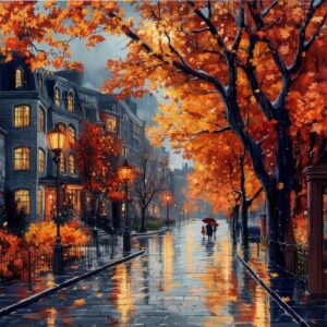 YERUOUIU Fall Street Cross Stitch Kits,11 CT Counting Cross Stitch Kit for Adult Beginners,Needlepoint Cross-Stitch Patterns Dimensions Needlecrafts Embroidery Kits Arts and Crafts