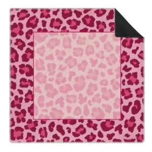 Yhtrg Leopard Print Mahjong Mat for Table 31.5 x 31.5 in, Trendy Magenta and Pink Animal Print Anti-Slip Mahjong Table Cover Tablecloth for Poker Board Card Tile Game Dominoes