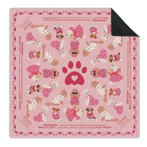 Yhtrg Preppy Pink Dog Mahjong Mat for Table 31.5 x 31.5 in, Maximalist Funky Retro Eclectic Home Decor Anti-Slip Mahjong Table Cover Tablecloth for Poker Board Card Tile Game Dominoes