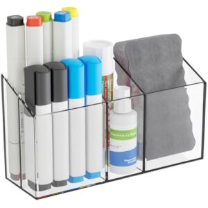 Yieach Clear Magnetic Dry Erase Marker Holder for Whiteboard -With Magnet and Adhesive - Non Slip Magnetic Expo Marker Holder for White Board,Acrylic Magnetic Pen Holder Cup for Refrigerator,Classroom