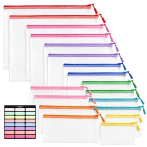 YIVVIY 18 Pcs Mesh Zipper Pouch Bags, 8 Sizes Waterproof File Pouch, Multi‑Purpose Travel Organizer Bags for Office, School, Board Game, Puzzle, Cosmetics, Home Storage, 9 Colors