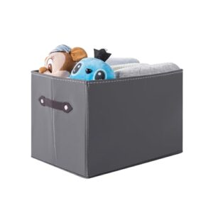 Yunkeeper 1 Pack Large Collapsible Storage Baskets for Shelves,14.9"x9.5" Fabric Closet storage Boxes with Leather Handles,Decorative Organizers Storage Bins for Clothes,Sheets,Toys,Books,(Gray)