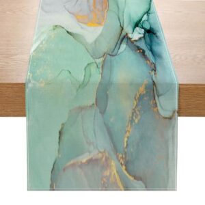 ZCHOMI Teal Marble Table Runner 13x72 Inch Green Modern Abstract Art Painting Kitchen Dinning Table Decoration for Home Party Decor